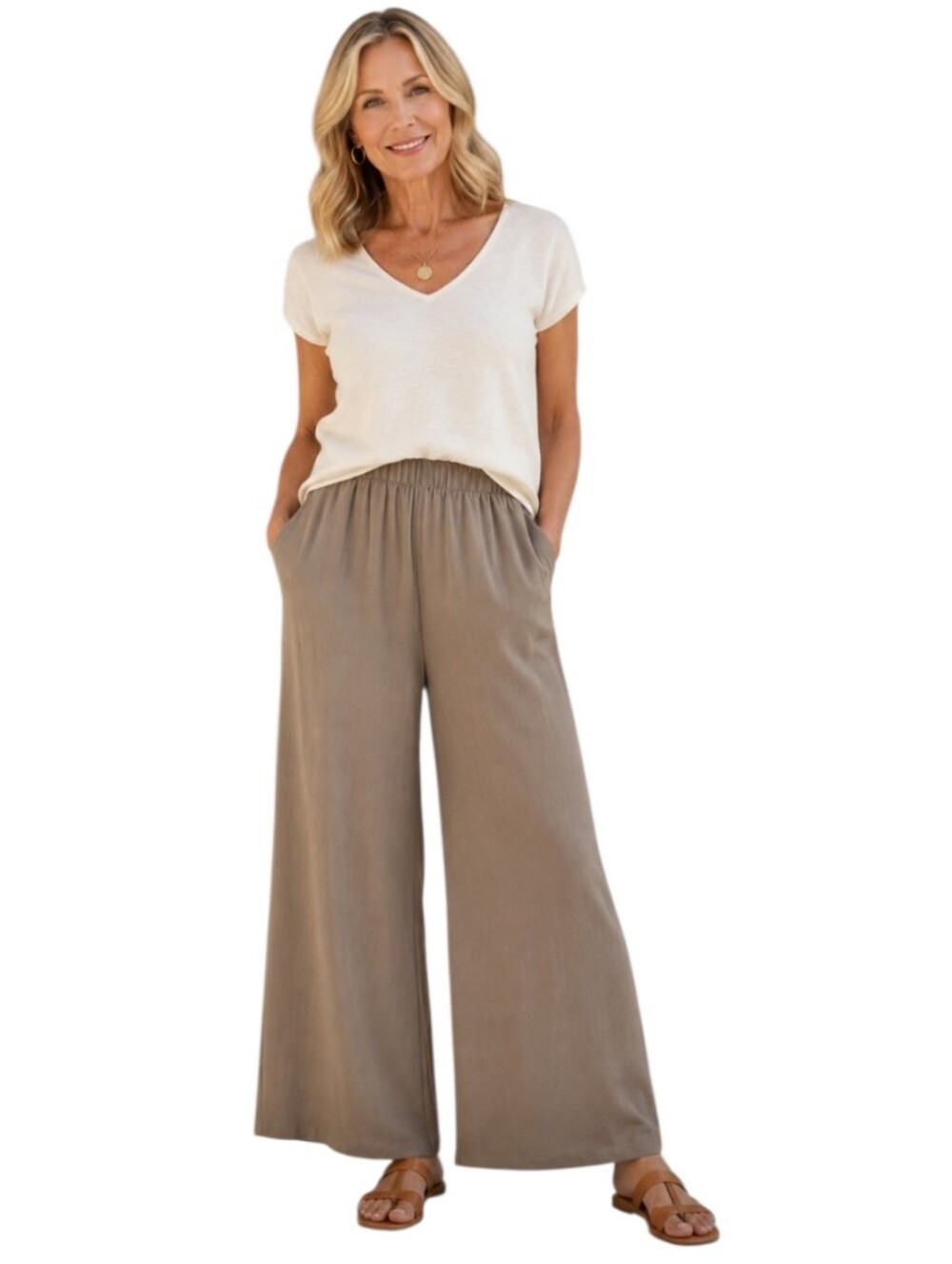 NWT Eileen Fisher Sand Wide Leg Silk Georgette Crepe Pants PLUS 2X